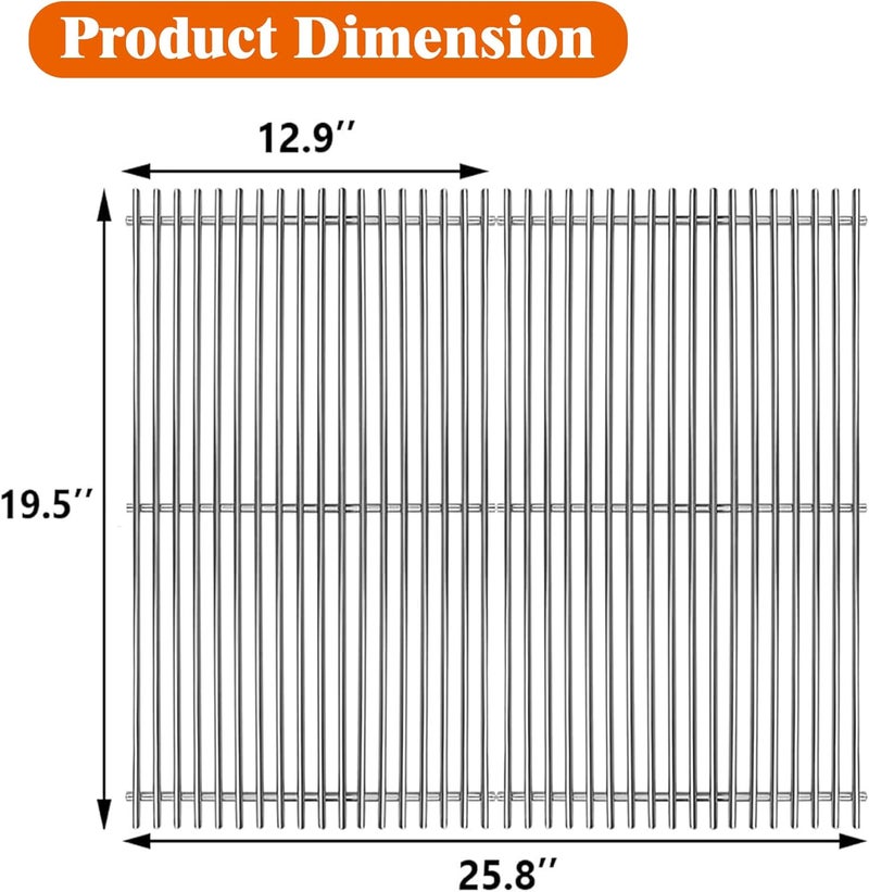 LOCVCDA 19.5" Stainless Steel Cooking Grates for Weber Genesis 300 Series, Weber Genesis Grill Parts for Genesis E310 E320 E330 S310 S320 S330, Replacement Parts for Weber 7528/7524 - Image 2